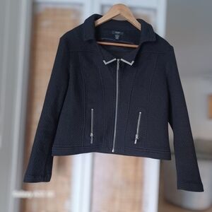 Alfani Black Textured Knit Moto Zip Up Jacket With Mock Pockets.— Size PL.